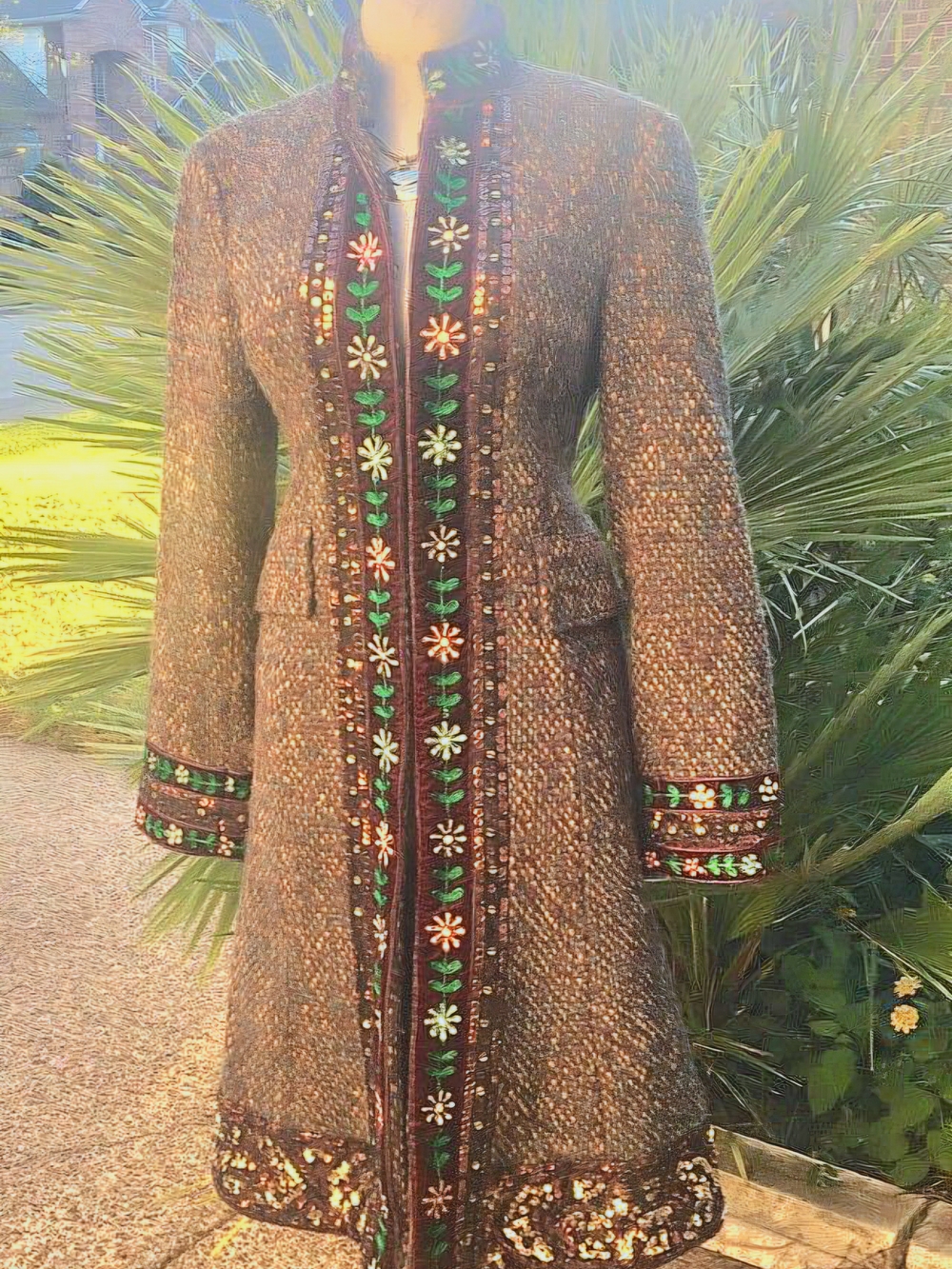 Nanette Lepore *Embellished Tweed *Coat Embroidered Floral Trim Tweed Jacket (M) - Picture 2 of 4